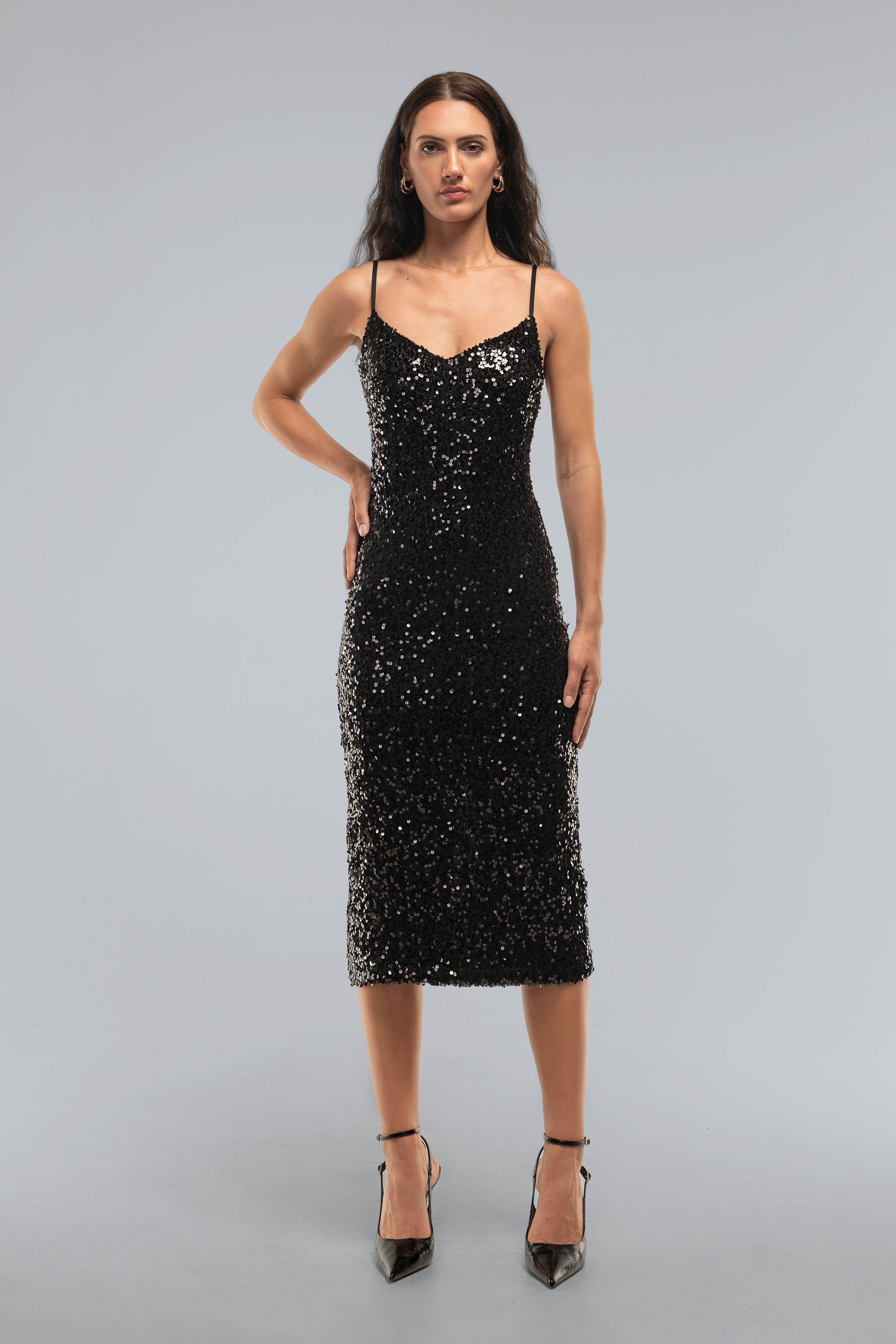 Elise Midi Sequin Dress Black