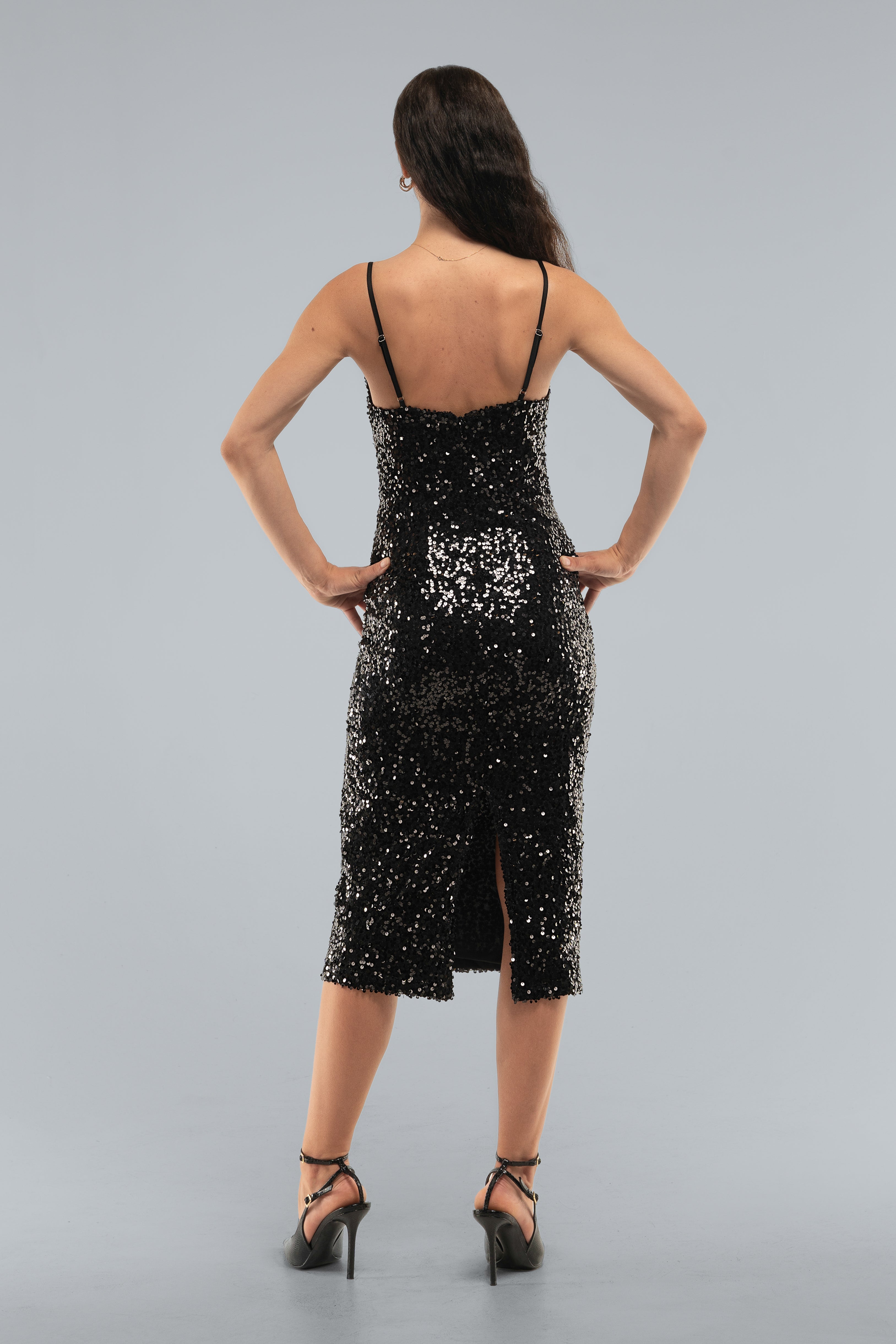 Elise Midi Sequin Dress Black